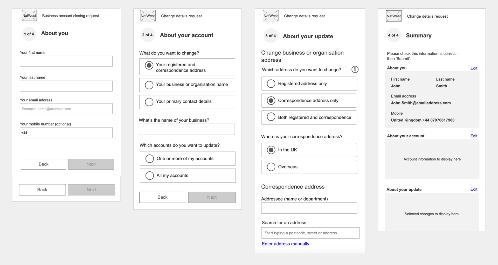 Example journey wireframes